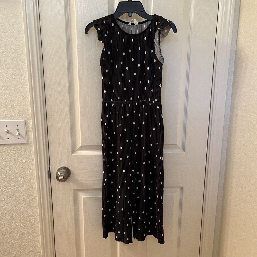 H&M Black with White Polka Dots Pleated Jumpsuit Girls Size 7